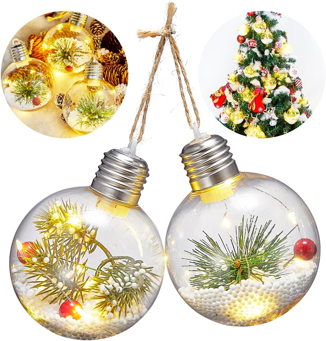 2 Pack Christmas Tree Balls ,Christmas Tree Decoration Ball,Warm Light Decorative ball8cm*8cm/Glowing Transparent Christmas Ball,Christma Tree Light/LED Christmas Lights